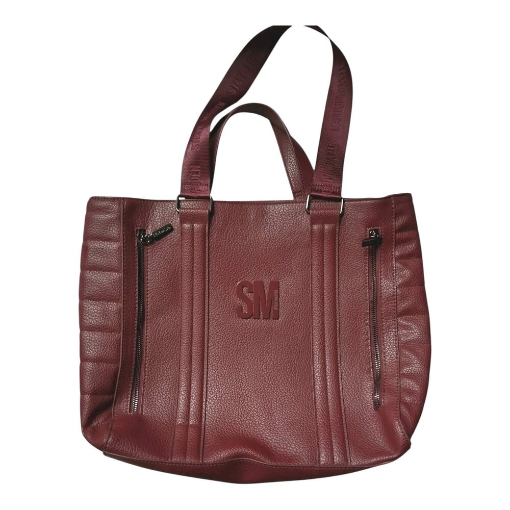 Steve Madden Burgundy Tote Bag Faux Leather SM Logo Shoulder Purse